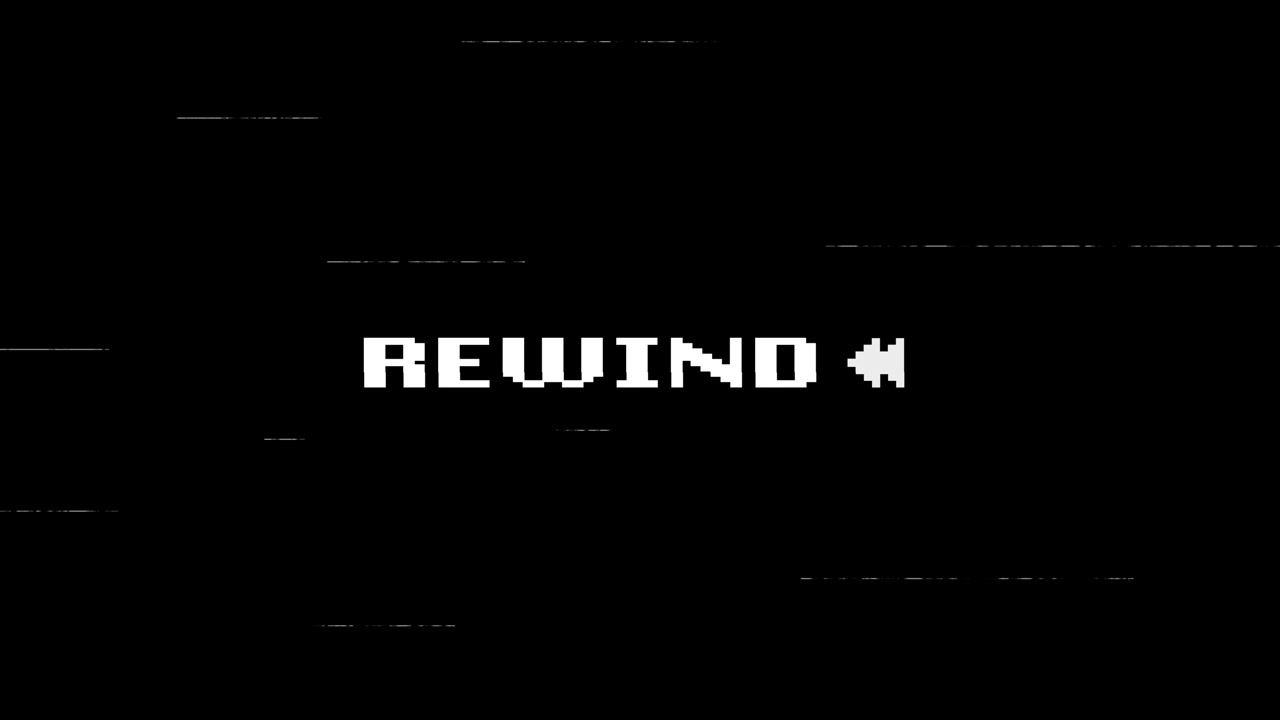 Retro Rewind Text with Pixelated Glitch and Static Effect