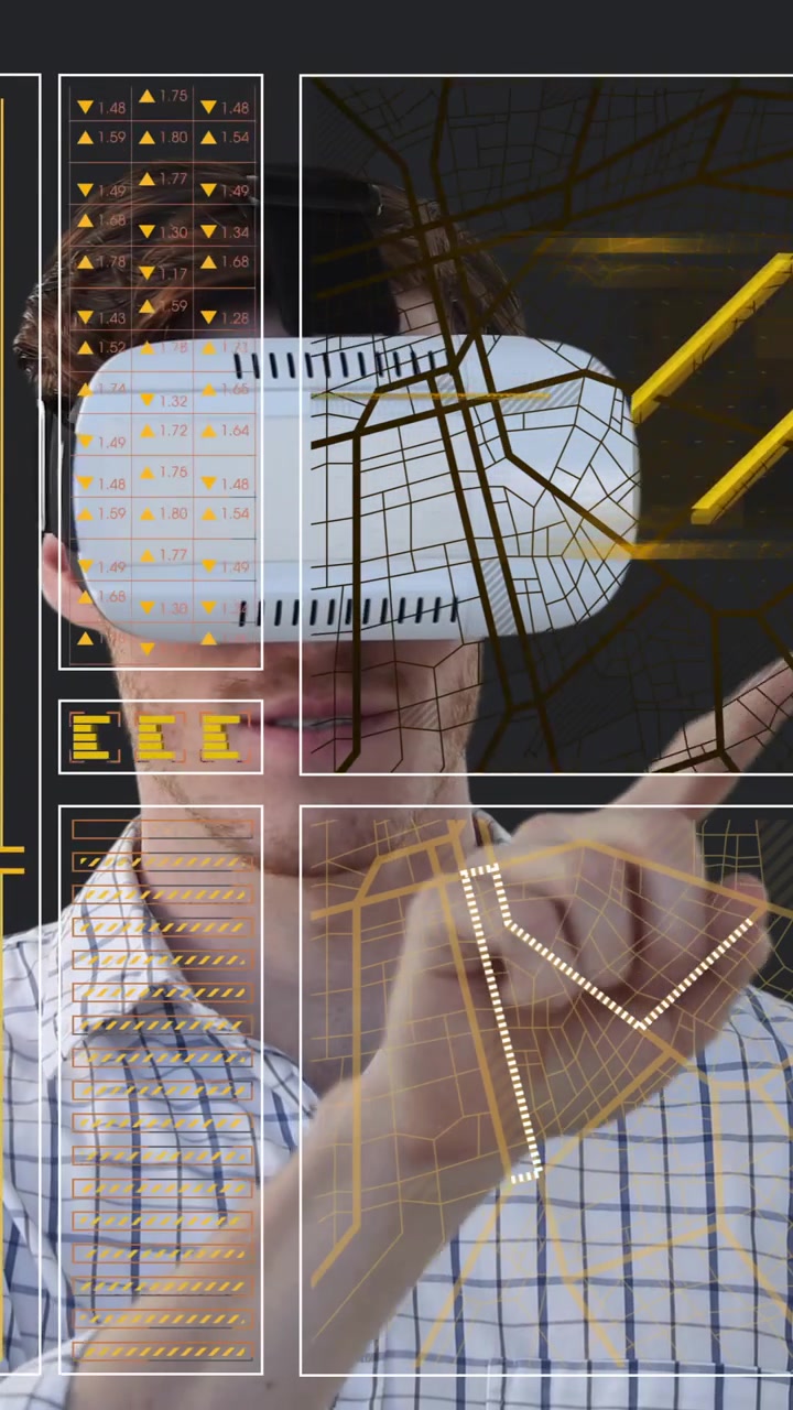 Using virtual reality headset, person interacting with animation data in school