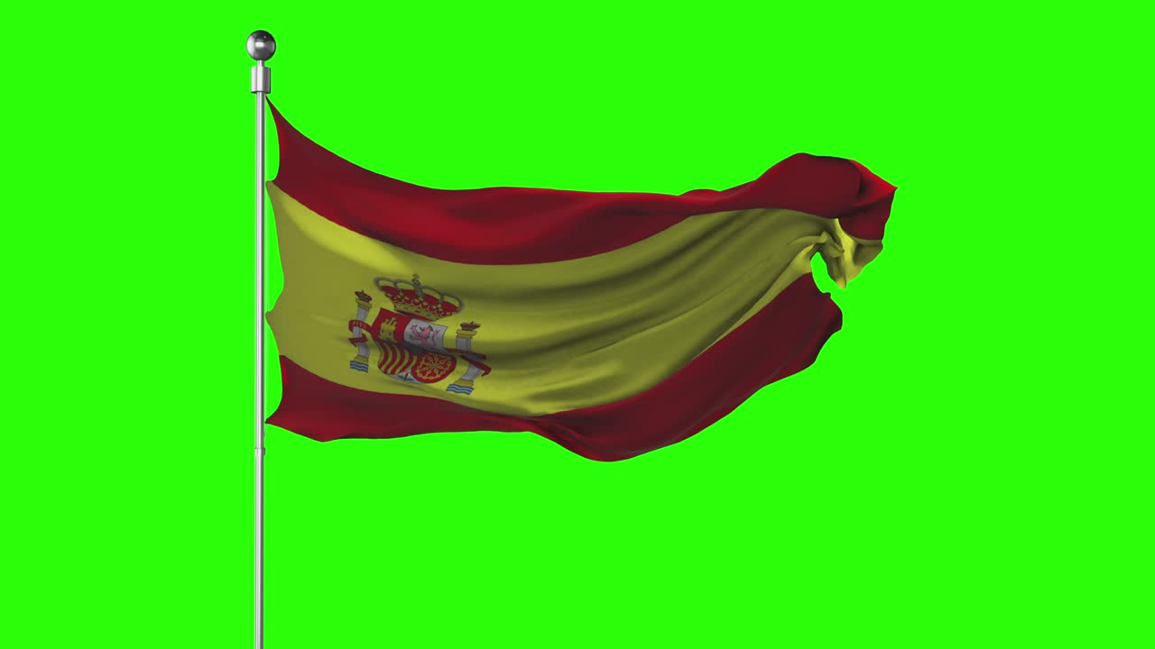 bandera nacional de españa ondeando en pantalla verde animación de clave de croma ilustración de la política española