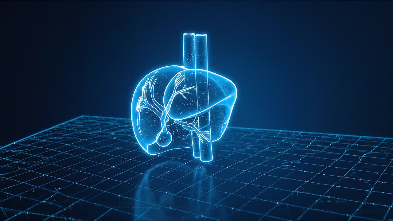 Holographic Human Liver Rotating on Digital Grid