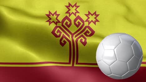 bandera de chuvashia y pelota de fútbol - bandera de chuvashia de alto detalle - bandera nacional patrón de onda de chuvshia elementos en bucle - textura de tela y bucle sin fin - pelota de futbol y bandera
