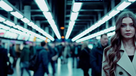 mujer en una estación de tren