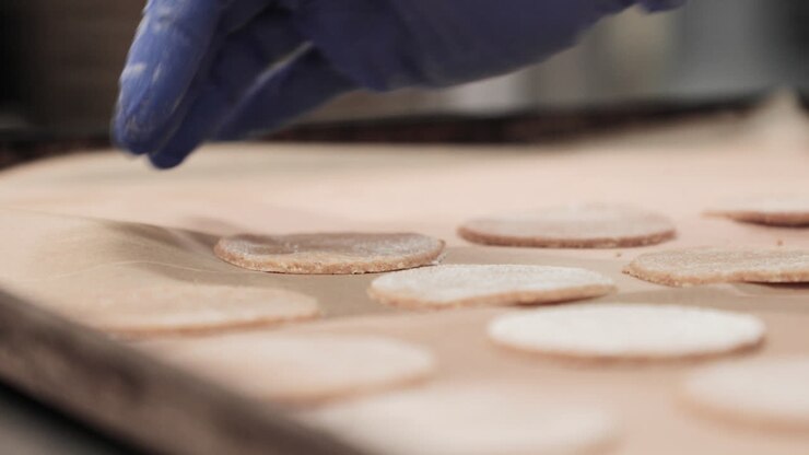 Perfect Circle Mould Cookies Placed On A Tray At The Bakery Factory