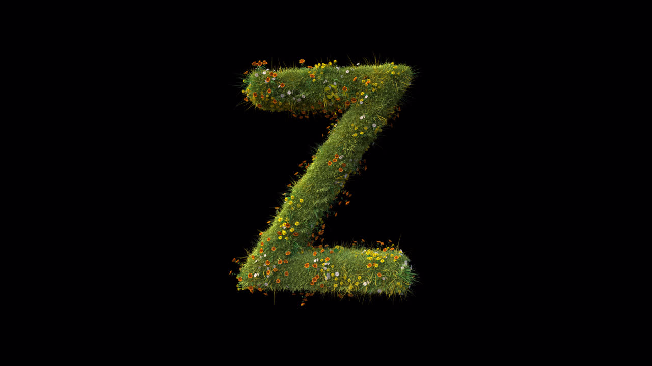 Lettera Z animata che cresce con erba e fiori