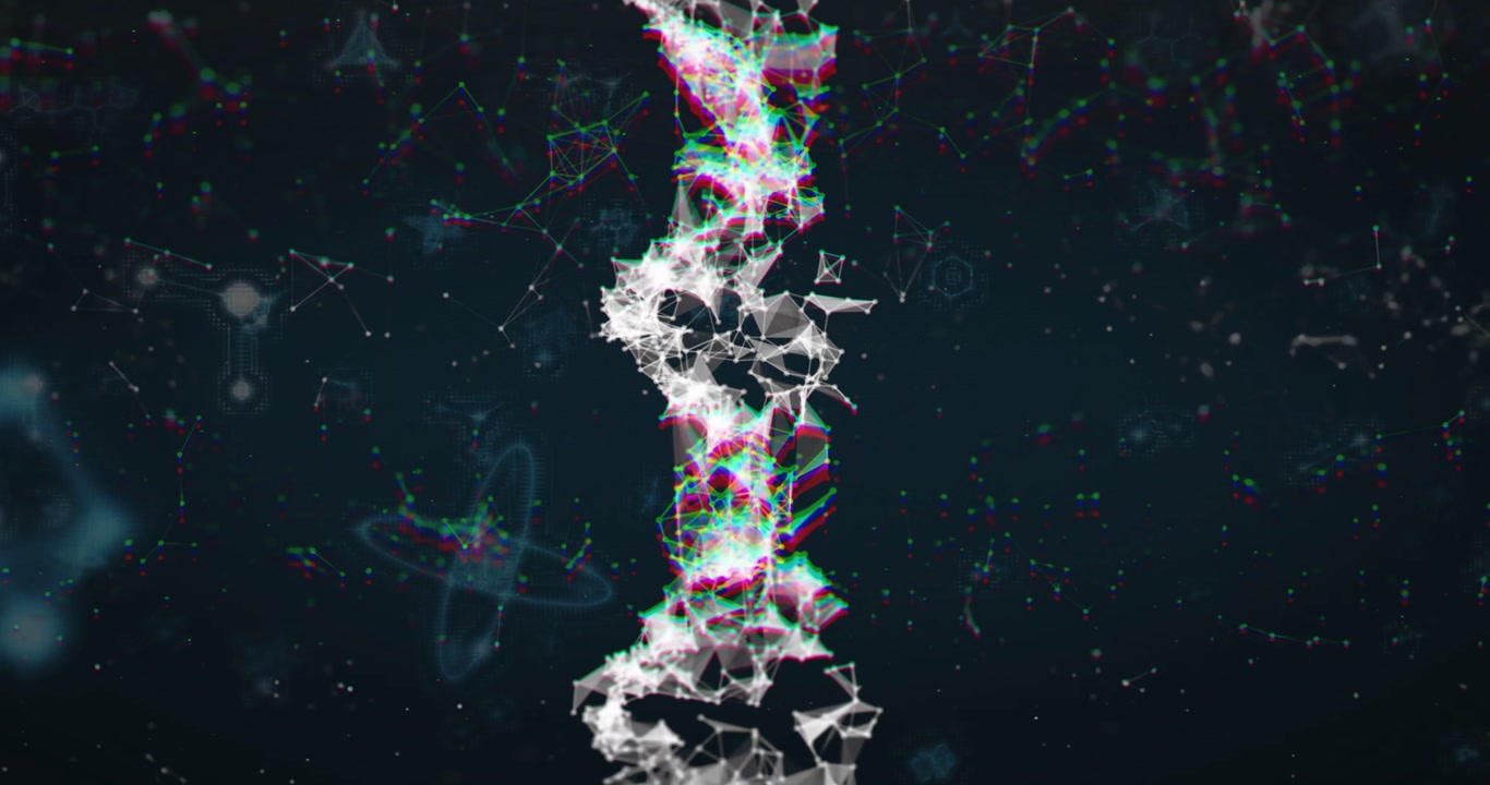 Algorithm initiating tech visualization, central mesh pulsing, clusters forming, RGB bands rising