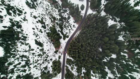 car driving on road through forest in snow landscape