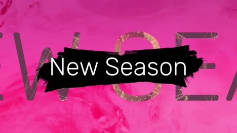 animation of new season text over pink liquid background