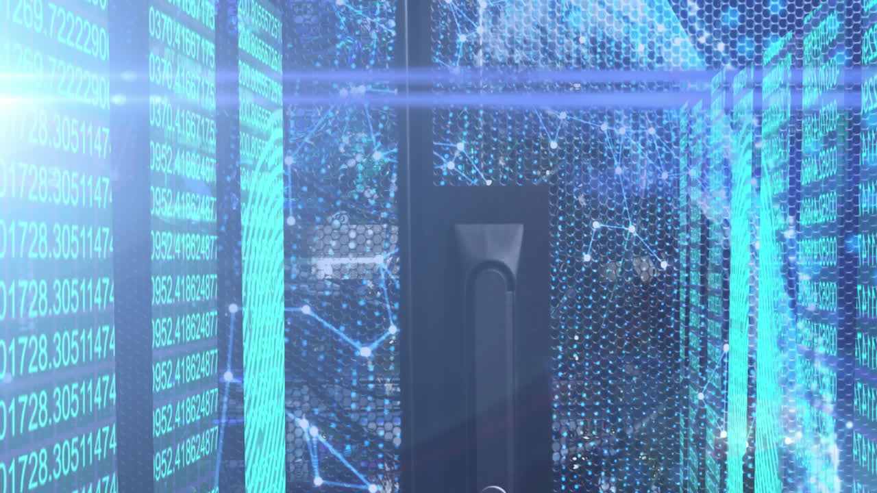 animación de formas en movimiento y globo sobre fondo azul.