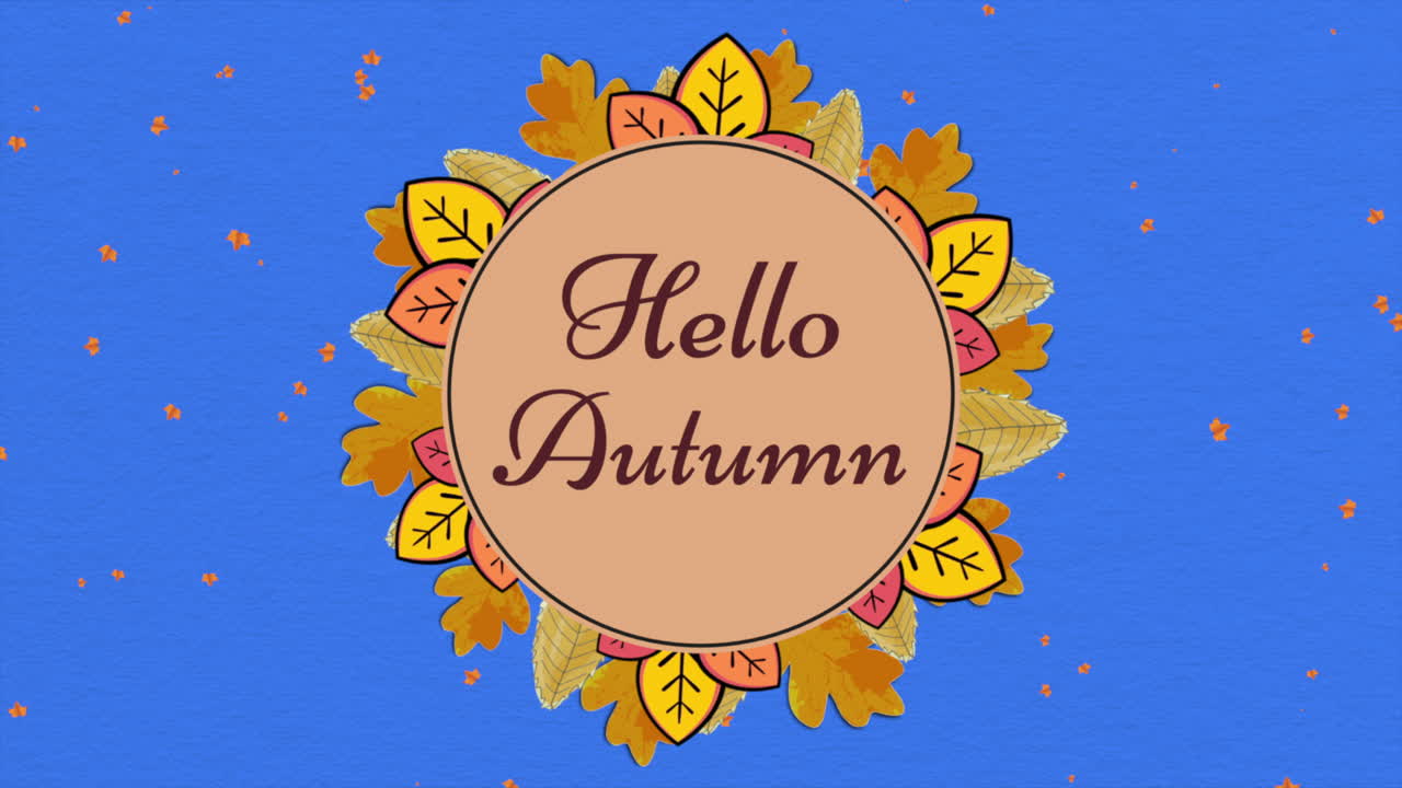 Benvenuto Autunno con foglie d'acero autunnali su carta blu