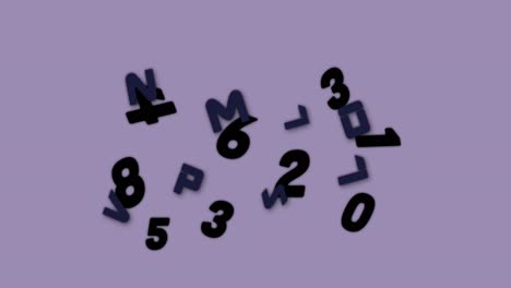 digital animation of changing numbers and alphabets floating against purple background