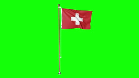 pantalla verde bandera de suiza con asta de bandera