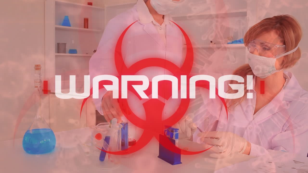 "animación de advertencia sobre el signo de peligro para la salud en medio de la investigación de laboratorio de covid-19".