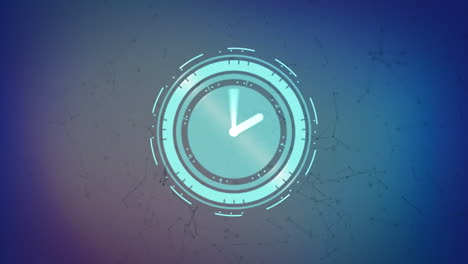 animación del escáner con procesamiento de la cara del reloj a través de conexiones de red sobre fondo azul