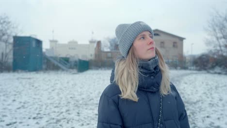 a lonely girl in husky snow of siberia