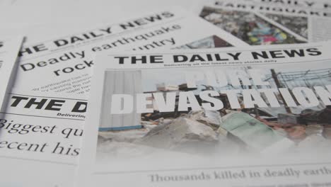 newspaper headline featuring devastation caused by earthquake disaster 1