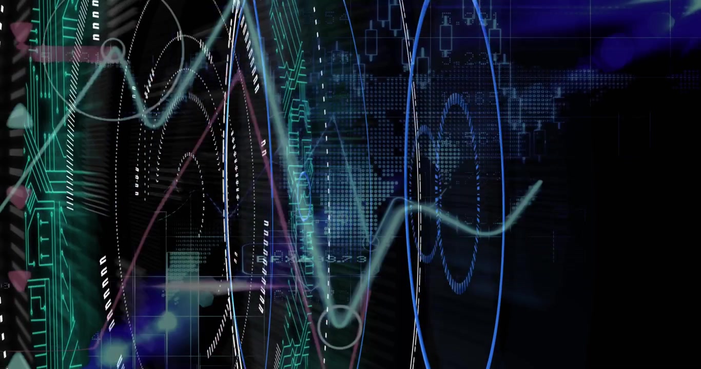 Animation of data processing over black background