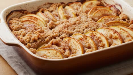 delicious apple crumble in a baking dish