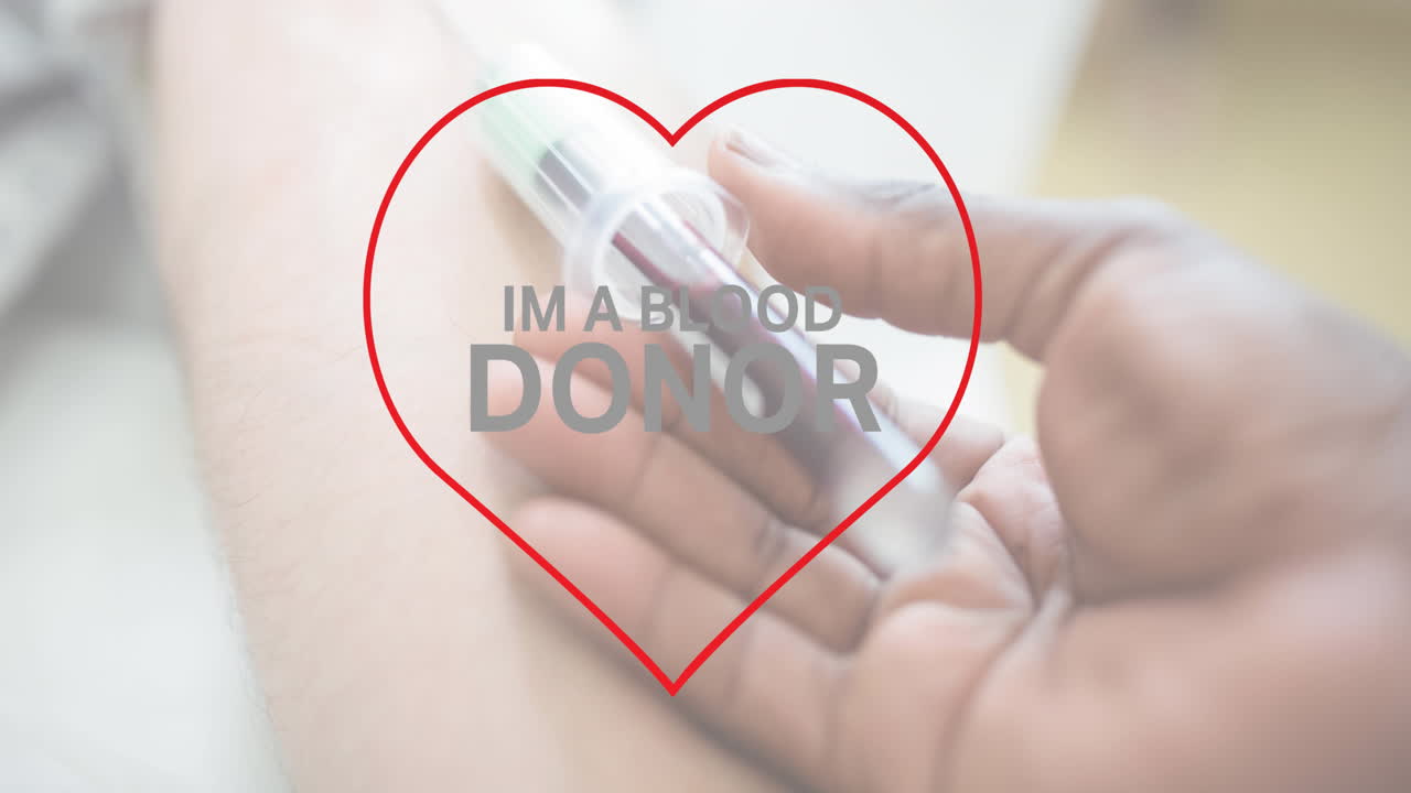 혈액  ⁇ 플을 채취하는 의사에 대한 혈액 기증자 텍스트의 애니메이션