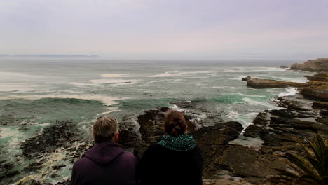 couple on cliffside lookout point doing whale watching