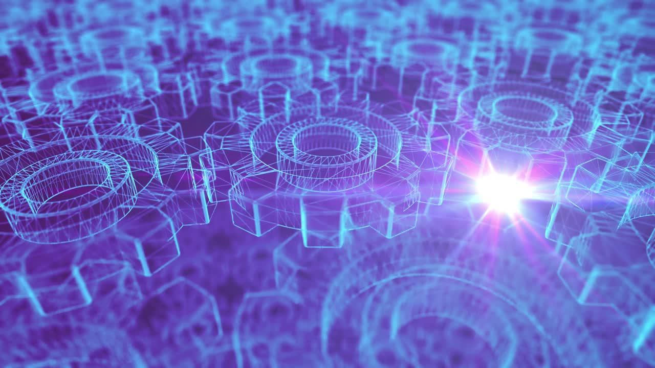 Looping Blue Wireframe Gears