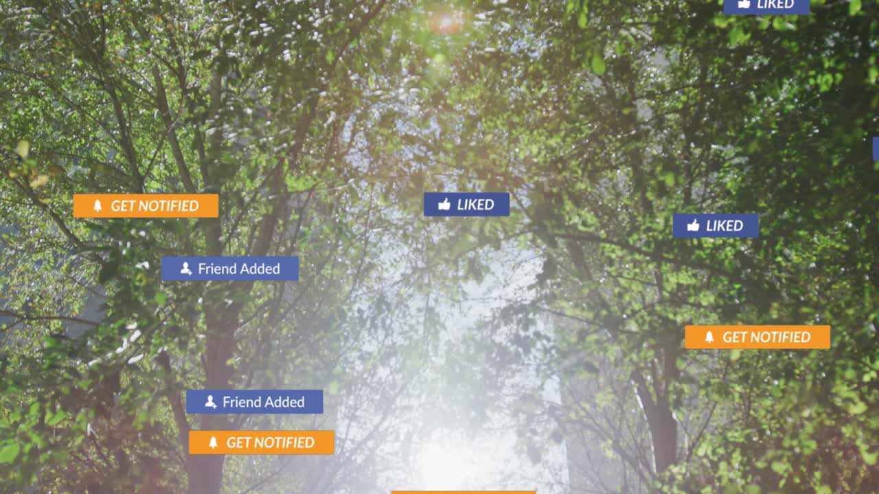 ⁇ 니 파크 위에 떨어지는 소셜 미디어 아이콘의 애니메이션