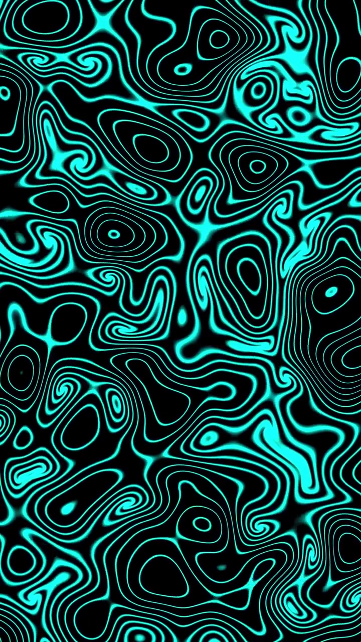 Vertical video of abstract cyan glowing topographic map texture with wavy lines on black background