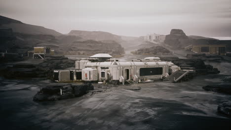 colonia espacial futurista en un planeta rocoso