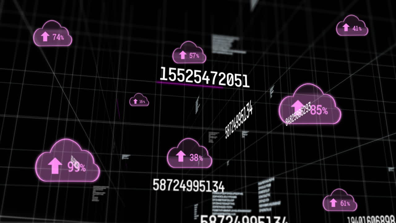 animación de iconos digitales sobre el procesamiento de datos científicos en fondo negro