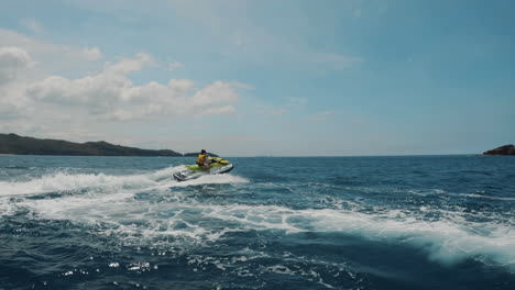 Cinematic-slow-motion-shot-of-a-jet-ski-riding-in-the-Philippines,-Asia,-Waverunner,-Slomo