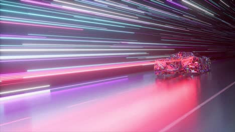 crystal neon hypercar in a glowing tunnel