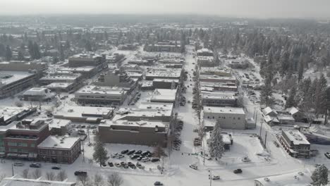 aerial of downtown bend oregon after heavy snowfall | 4k