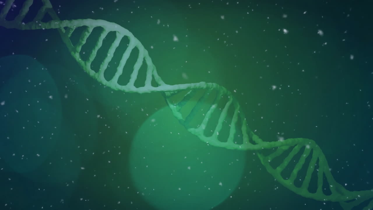 Animation of dna strand over snow falling