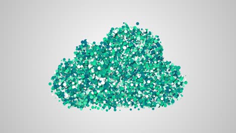 animación de computación en la nube, símbolo de la nube de una gran cantidad de particulares