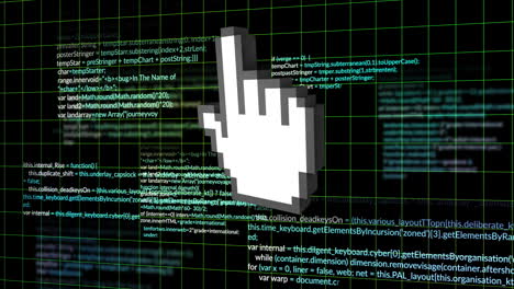 Animation of digital data processing and computer cursor over black background