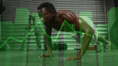 Animación-Del-Procesamiento-De-Datos-Estadísticos-Sobre-Un-Hombre-Afroamericano-En-Forma-Realizando-Flexiones-En-El-Gimnasio