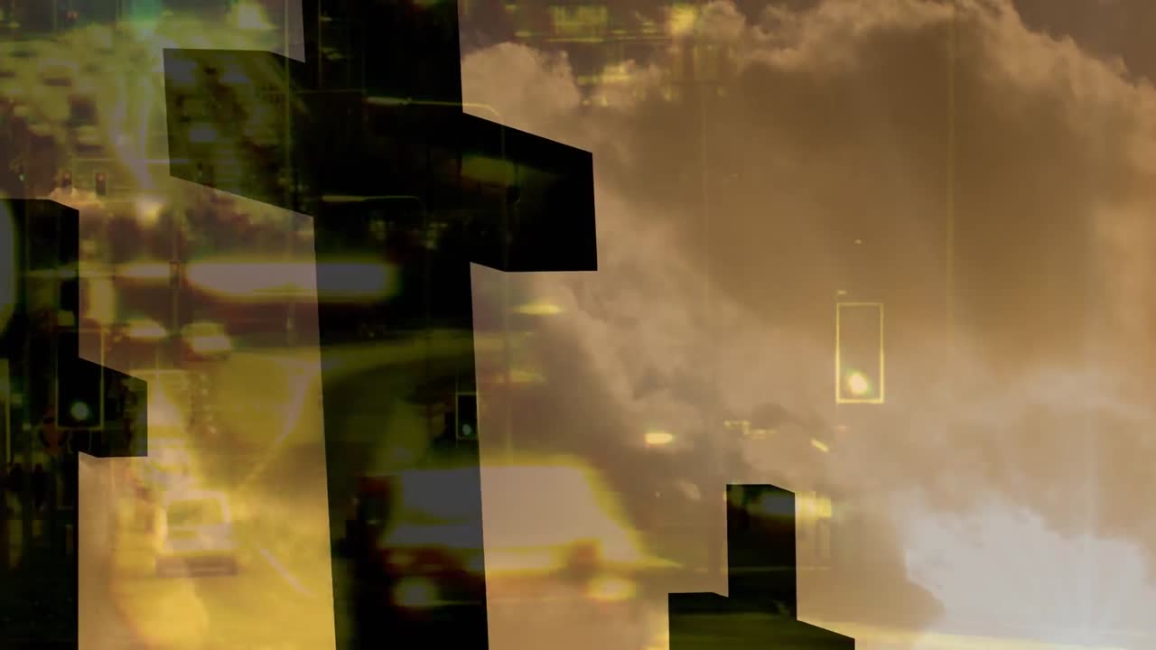 도로 교통 위의 교차로와 일몰의 애니메이션