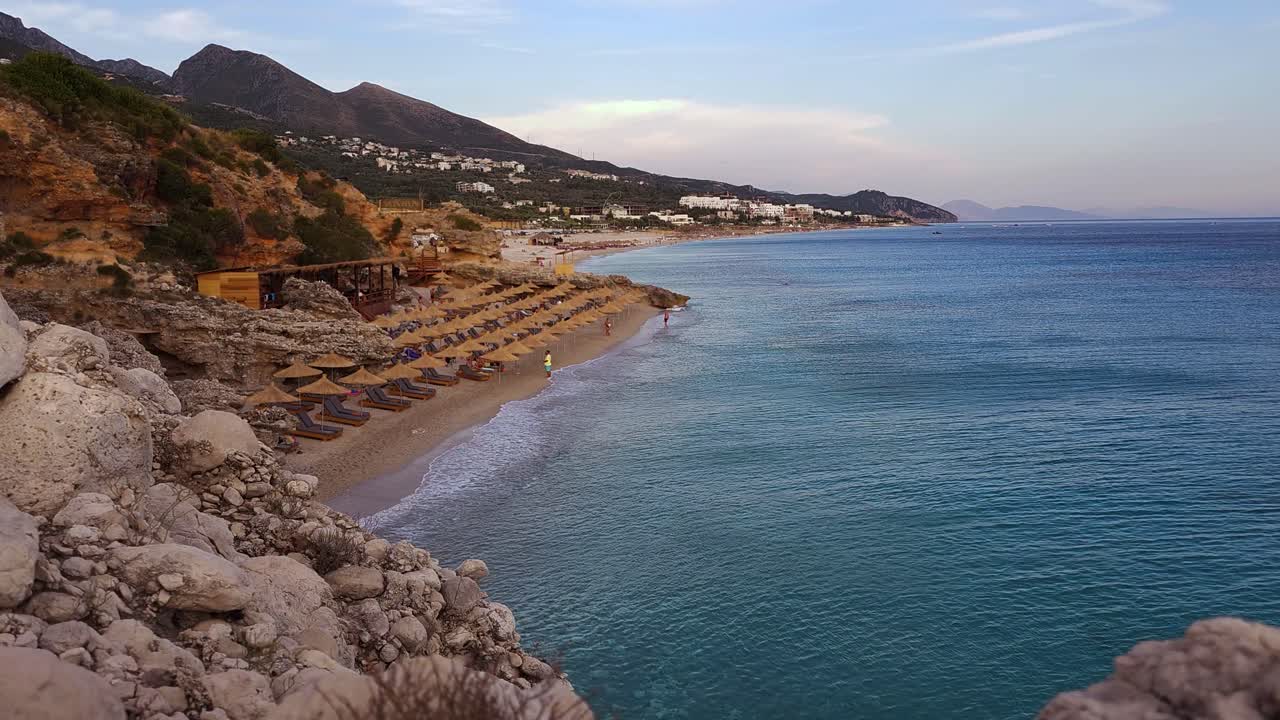 Mountain villages and quiet beaches on seaside of Ionian sea in Dhermi Albania, with sea view in summer holiday
