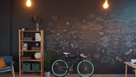 modern creative office workspace with chalkboard plan
