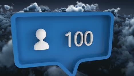 animación de la gente icono con números en la burbuja de habla sobre el cielo y las nubes