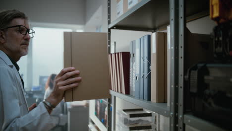 médico revisando archivos en una oficina de laboratorio