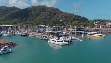 aerial shot at magnetic island marina close to boats