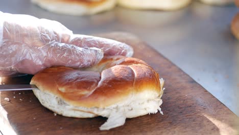 cutting a bagel