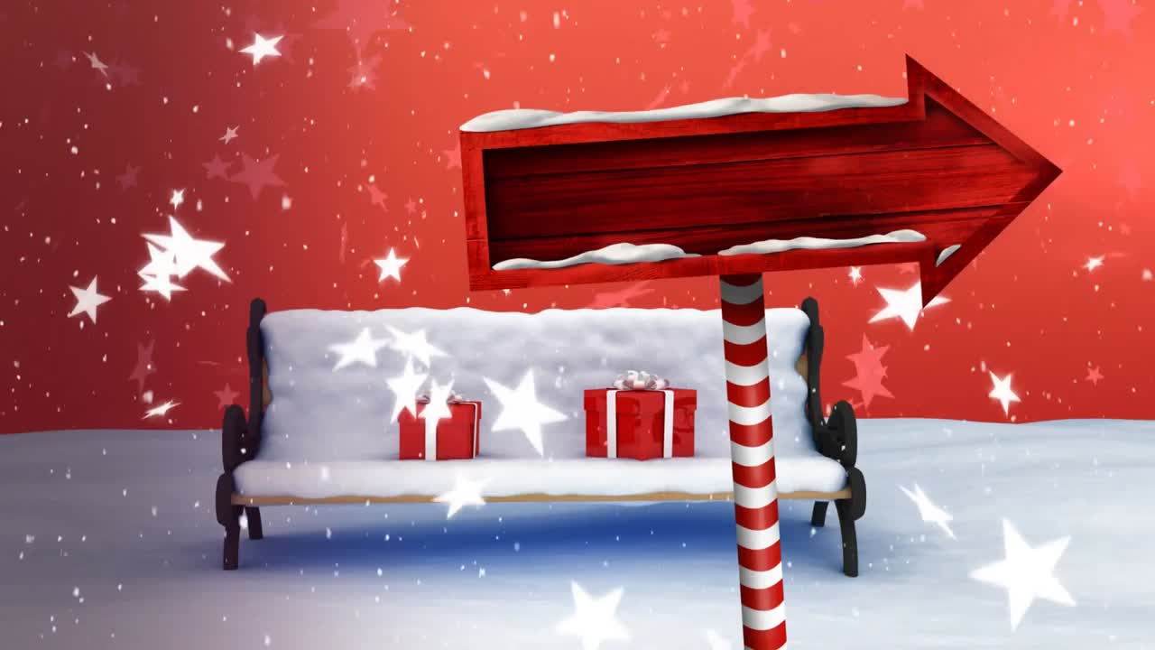 눈이 내리고 나무 표지판