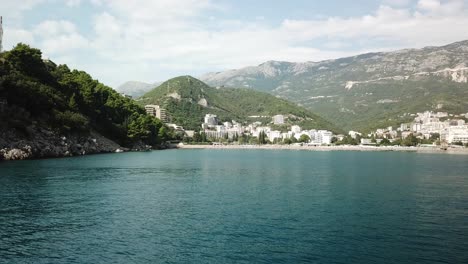 static shot from above adriatic sea still water view over montenegro becici budva travel holiday destination