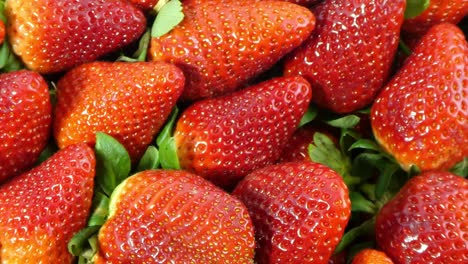 a close up top view of a hand picking up a strawberry from a box of strawberries