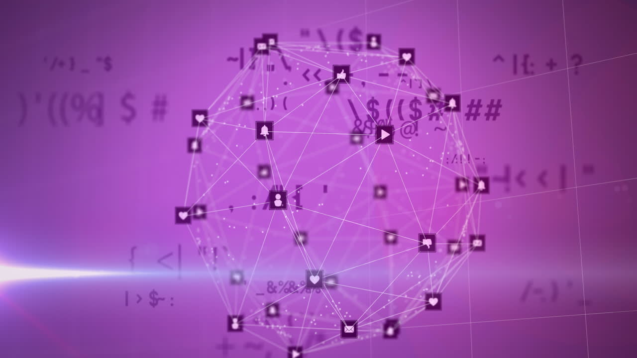 Globe of network of connections against mathematical symbols on purple background