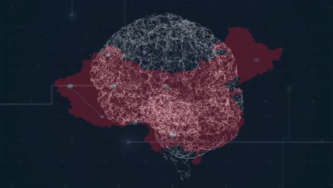 animation of brain rotating over map on black background