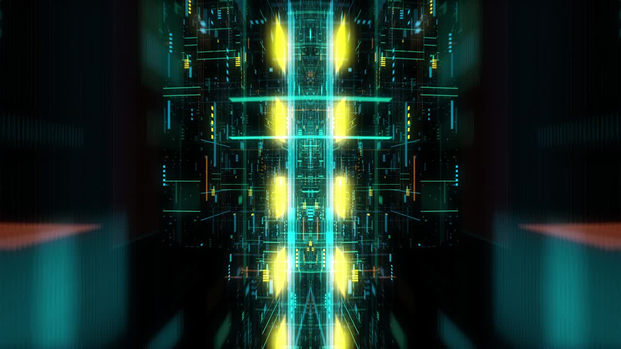 Flying futuristic central processing unit. loop / 3D render