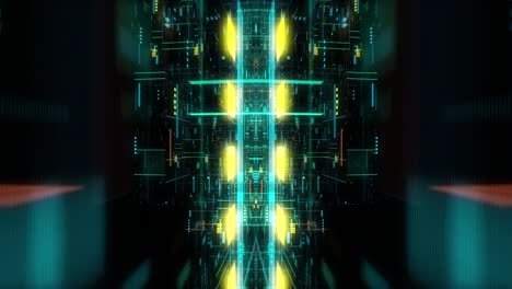 unidad de procesamiento central futurista voladora. renderizado en 3d