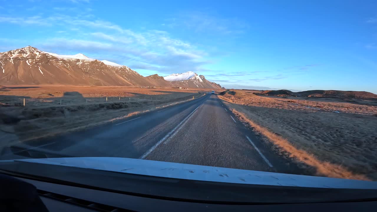Driving through Iceland's scenic landscape